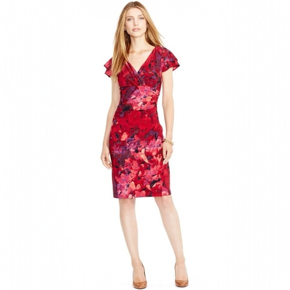 Lauren Ralph Lauren Flutter Sleeve Floral Print Dress - Picture 1 of 12